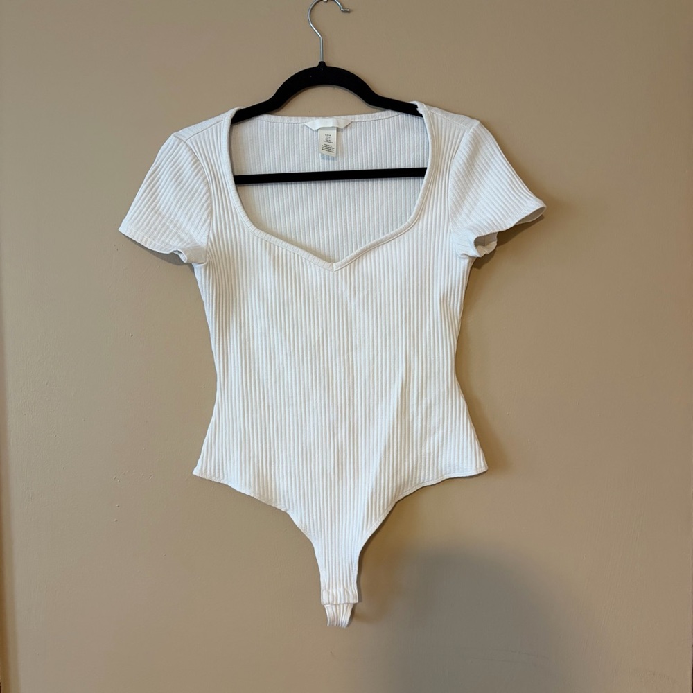 White Ribbed Women's Bodysuit